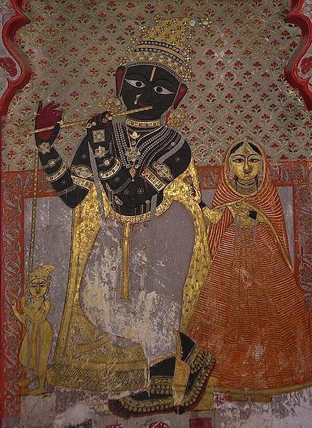 krishna 14th century fresco udaipur india